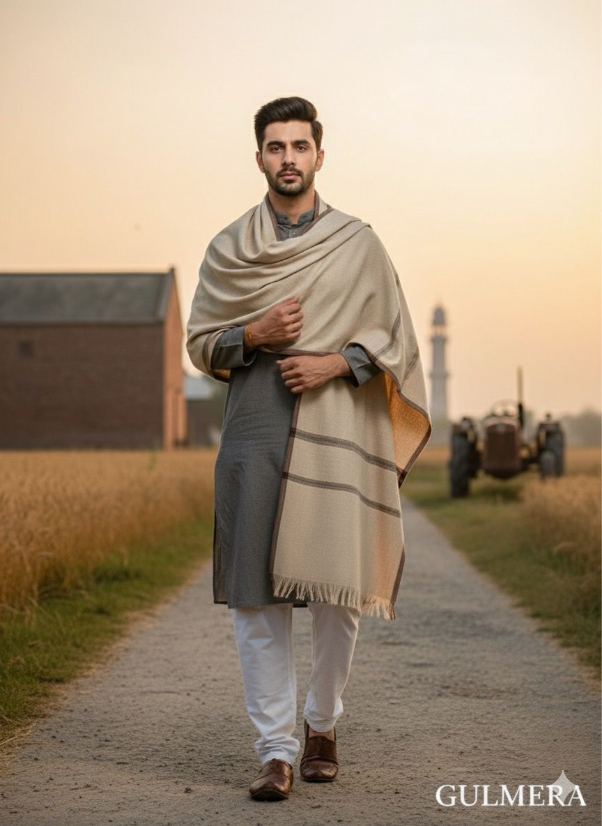 ACCROW WOOL KULLU BORDER MENS SHAWL